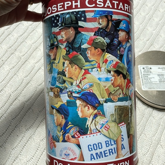 Boy Scouts Popcorn tin with lid. Joseph Csatari God Bless America Do a Good Turn - Picture 6 of 9